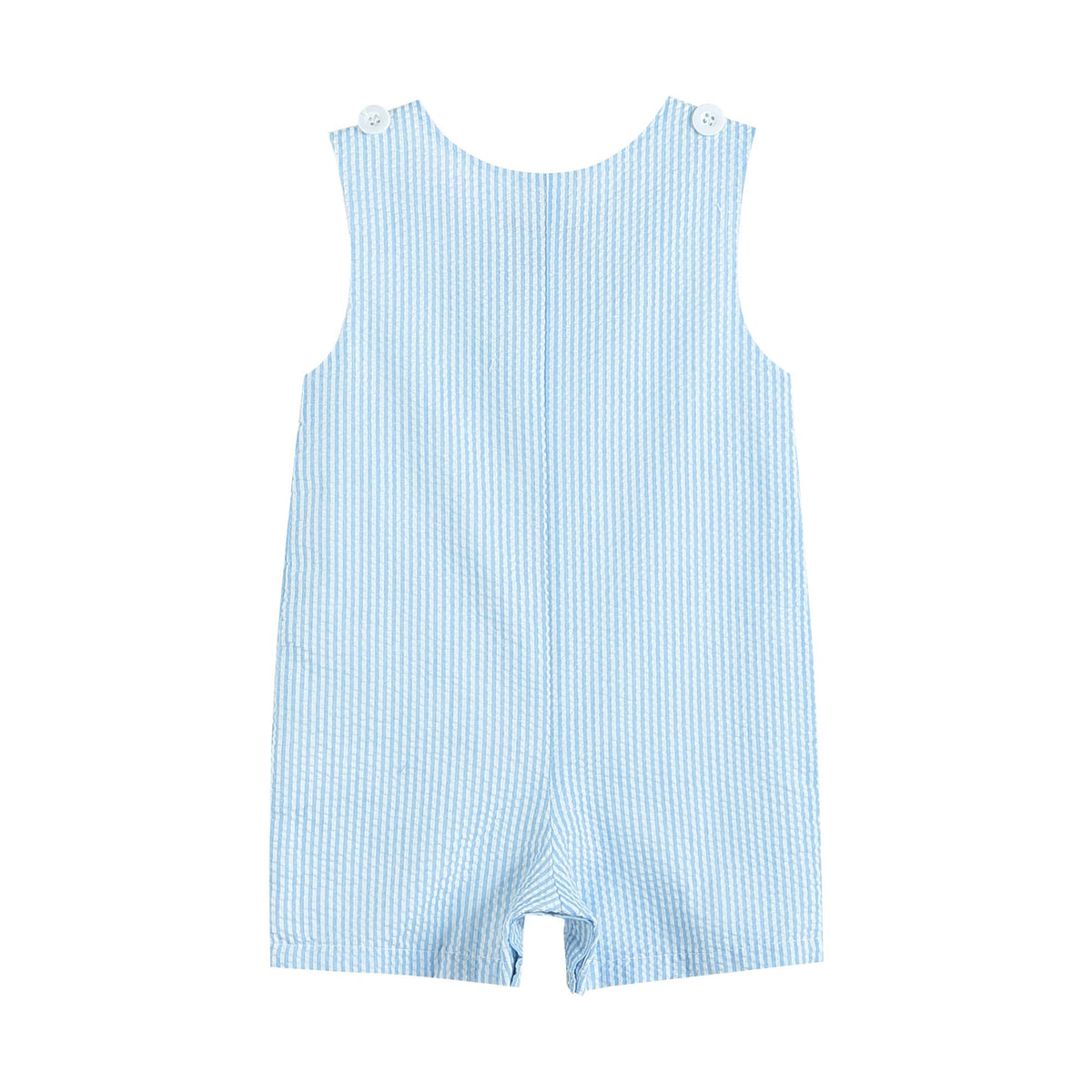 Light Blue Seersucker Fuzzy Bunny Shortalls