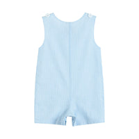 Light Blue Seersucker Fuzzy Bunny Shortalls