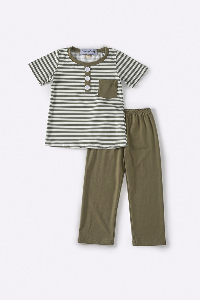 Green stripe boy set