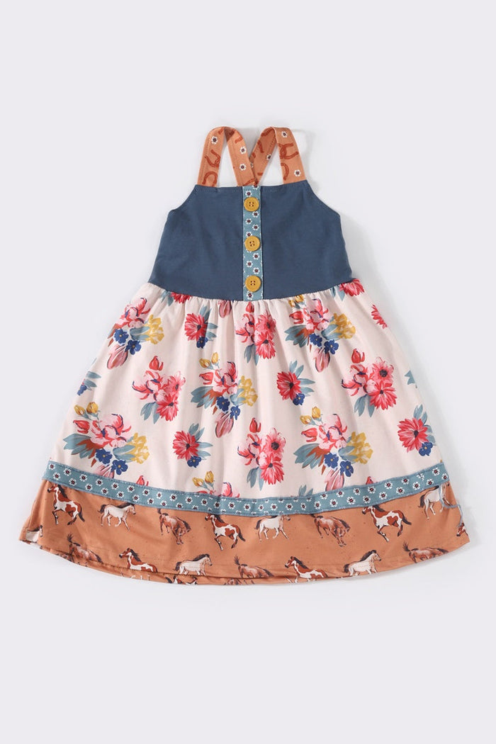 Navy floral horse strap dress