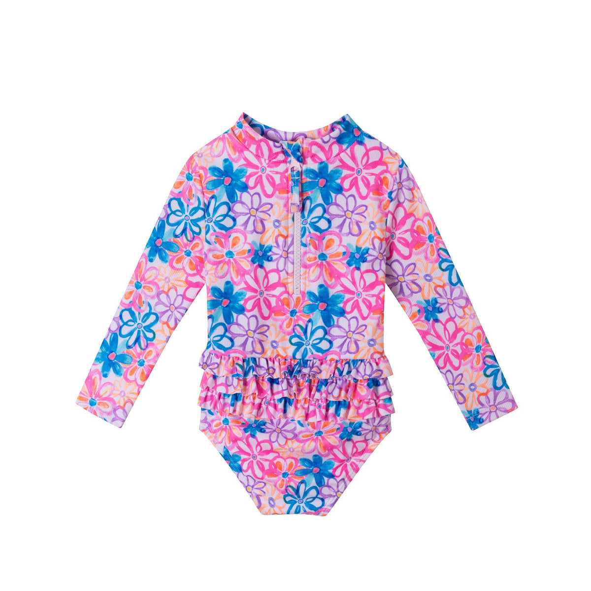 Infant (0-24M) Ls Rashguard & Hat Set | Blue Floral