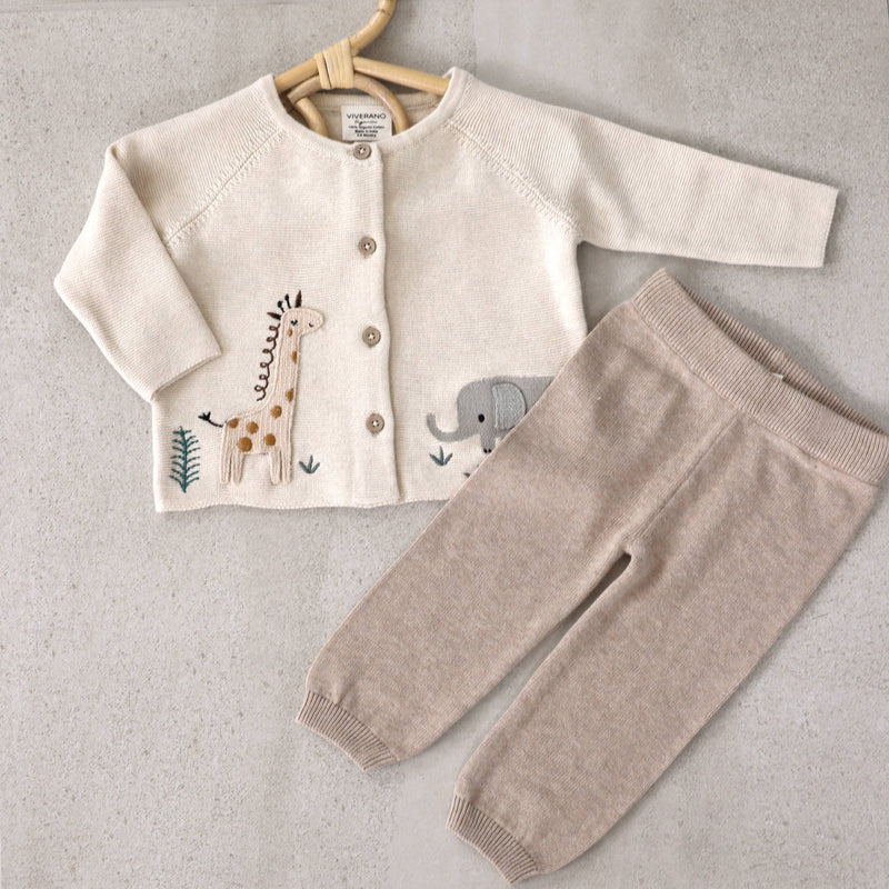 Animal Safari Embroidered Baby Cardigan Sweater (Organic)