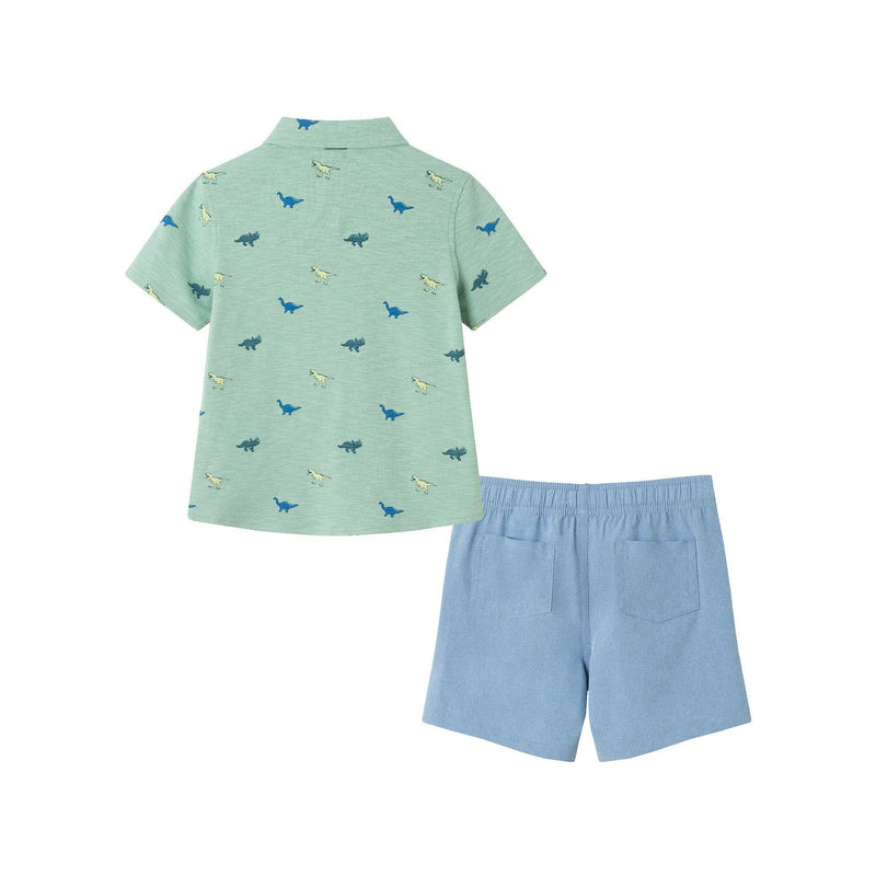 Kids (2-7) Knit Buttondown & Hybrid Short Set | Dinosaur Print