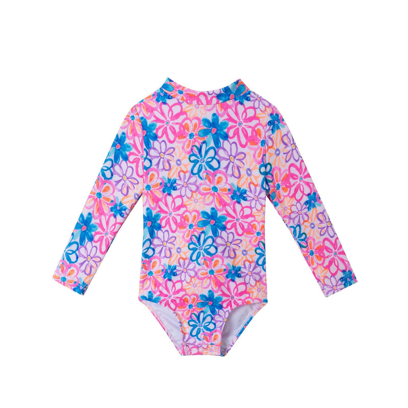 Infant (0-24M) Ls Rashguard & Hat Set | Blue Floral