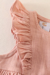 Peach linen girl ruffle bubble