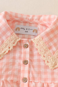 Blush plaid linen button girl bubble