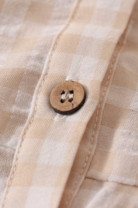 Cream plaid linen button dress