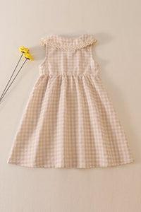 Cream plaid linen button dress