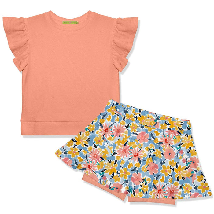 Girls Coral Fr Terry Top & Floral Filigree Skort