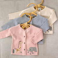 Animal Safari Embroidered Baby Cardigan Sweater (Organic)