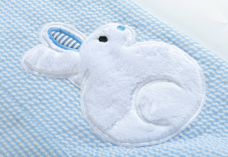 Light Blue Seersucker Fuzzy Bunny Shortalls