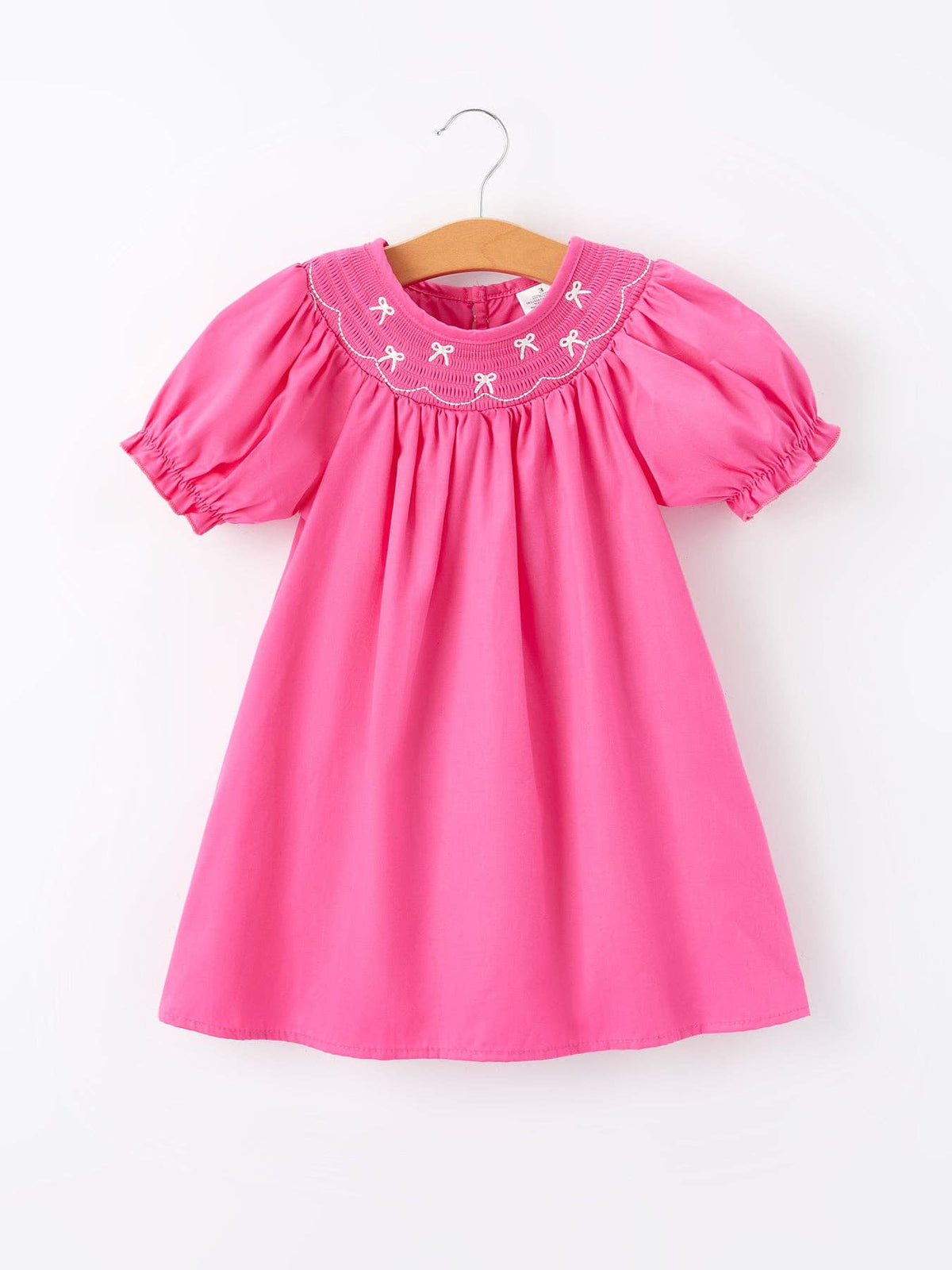 Girls Bow Smocking Embroidery Hot Pink Dress