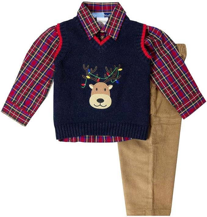 Toddler Boys Navy Holiday Sweater Vest Set