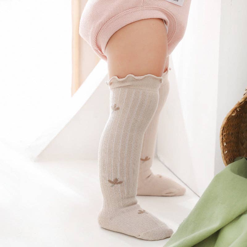 Baby Solid Color Wooden Ear Design Over Knee Socks In Autumn