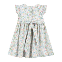 Pink Floral Print Smocked Flutter Dress