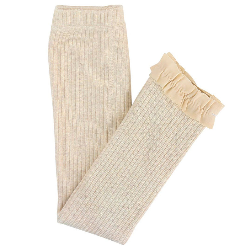 Girls Oatmeal Rib Knit Footless Ruffled Tights