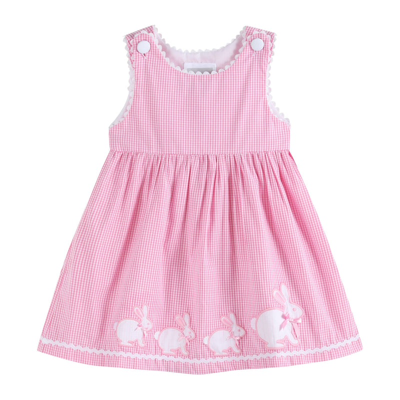 Pink Gingham Bunny Family Button Dress