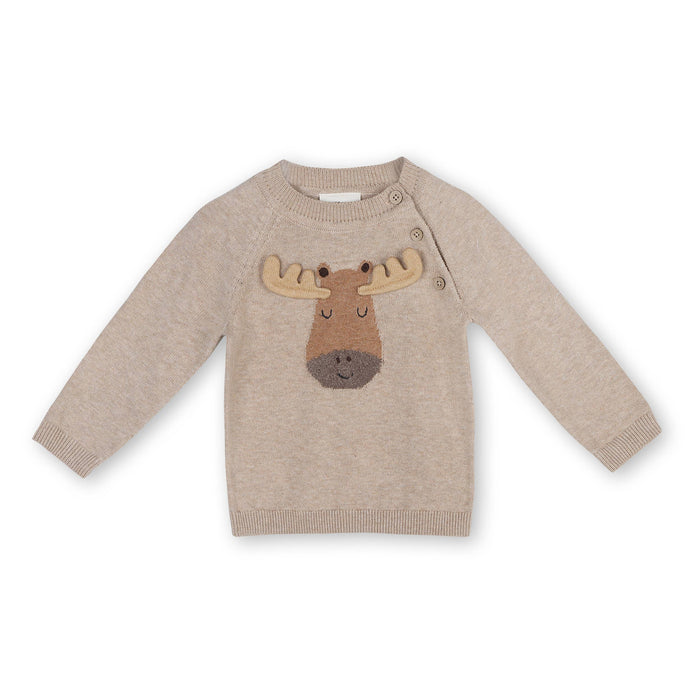 Moose Applique Raglan Baby Pullover Sweater (Organic Cotton)