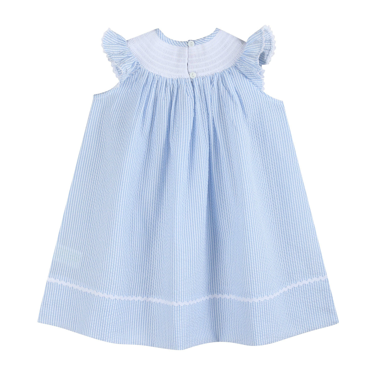 Light Blue Seersucker Easter Bunny Smocked Bishop Dress