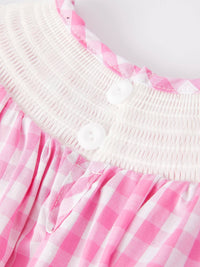 Valentine's Day Heart Bow Smocking Embroidered Pink Dress