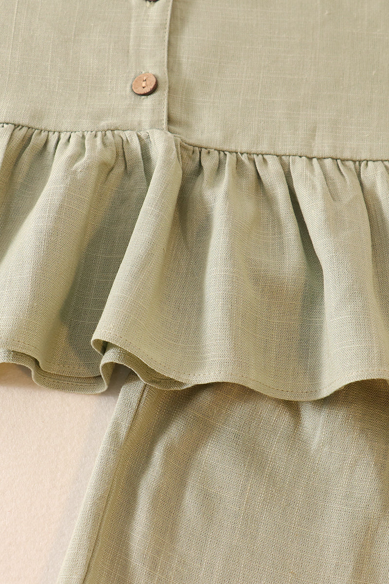 Green linen ruffle 2pc girl set