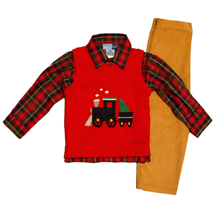 Newborn/Infant Boy Red Train Intarsia Sweater Set