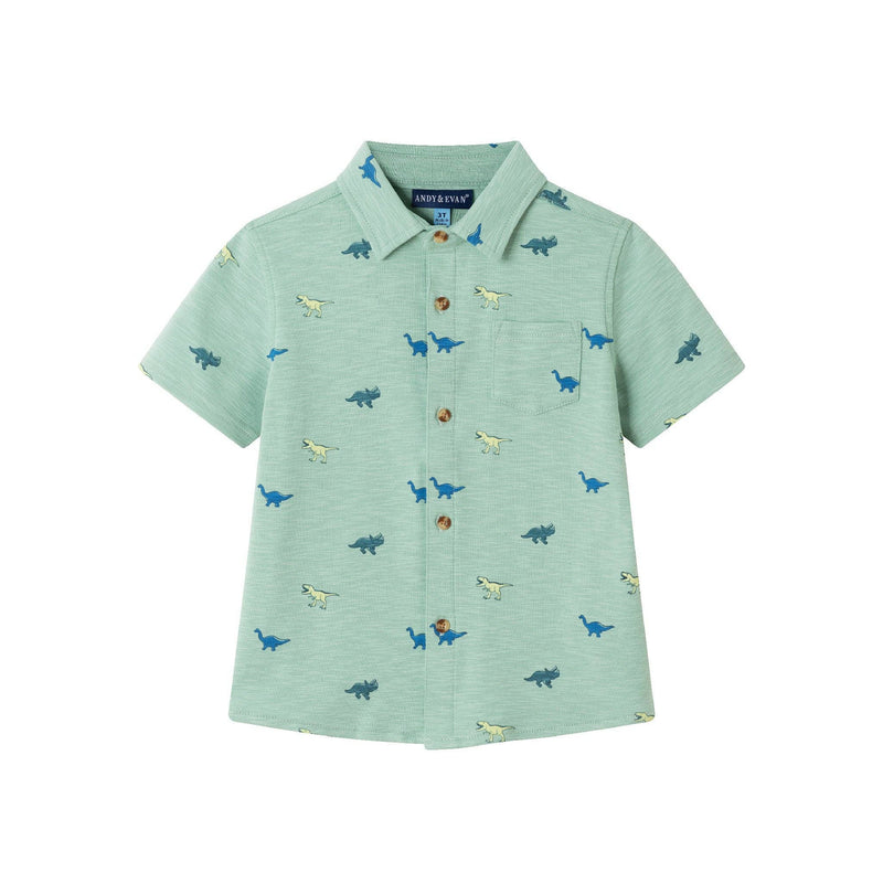 Kids (2-7) Knit Buttondown & Hybrid Short Set | Dinosaur Print