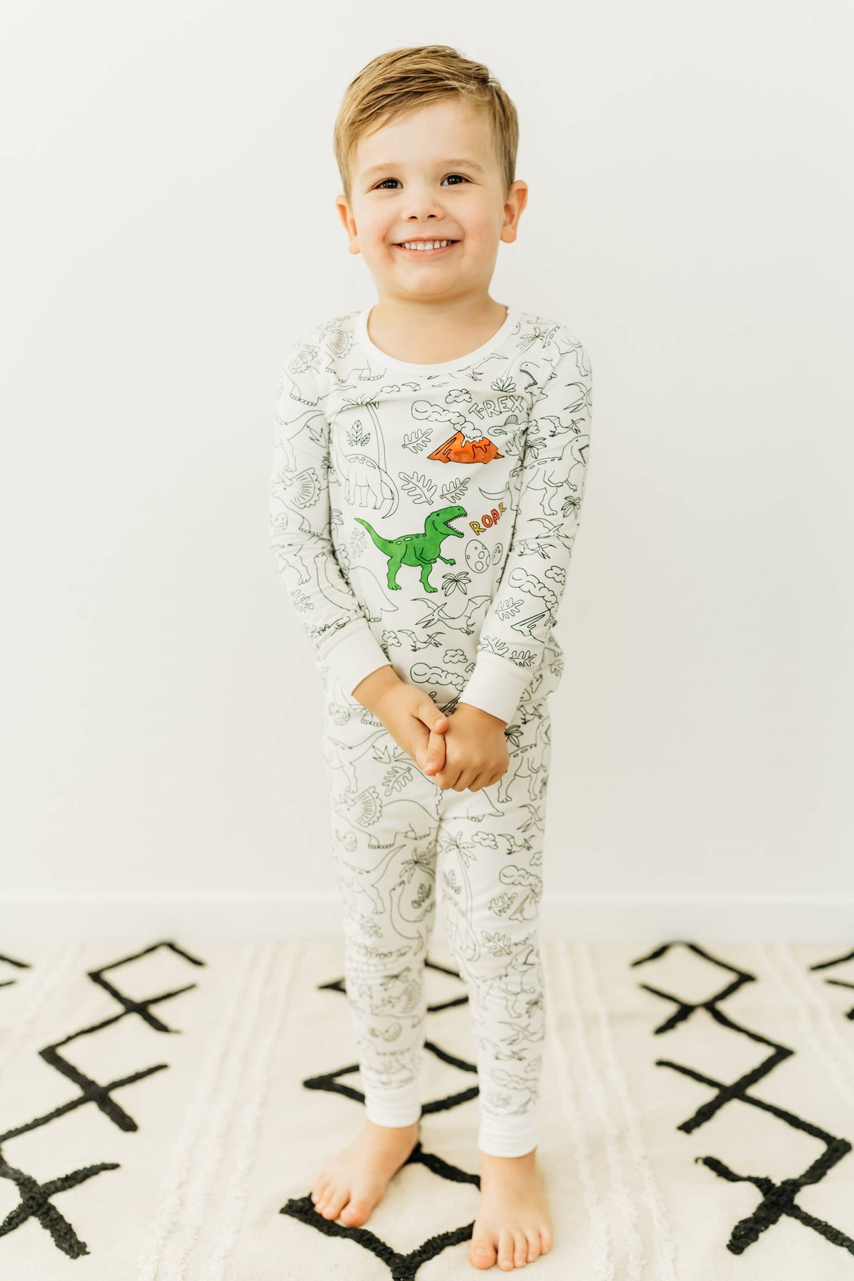 Dinosaur Coloring Pajamas 2 piece set made from Bamboo