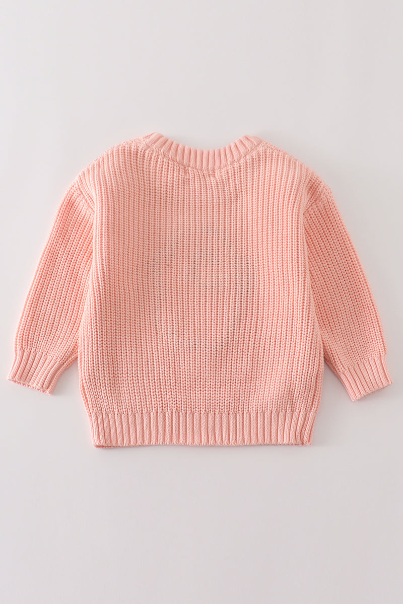 Pink hand-embroidery ghost pullover sweater