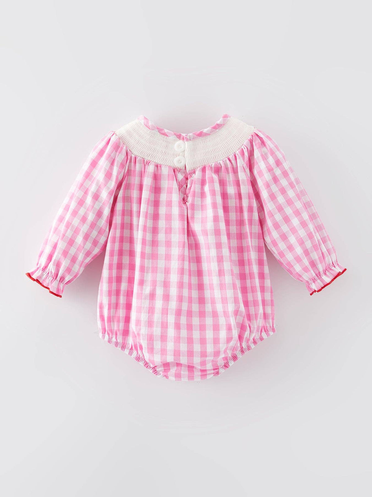 Valentine's Day Heart Bow Smocking Embroidered Pink Romper