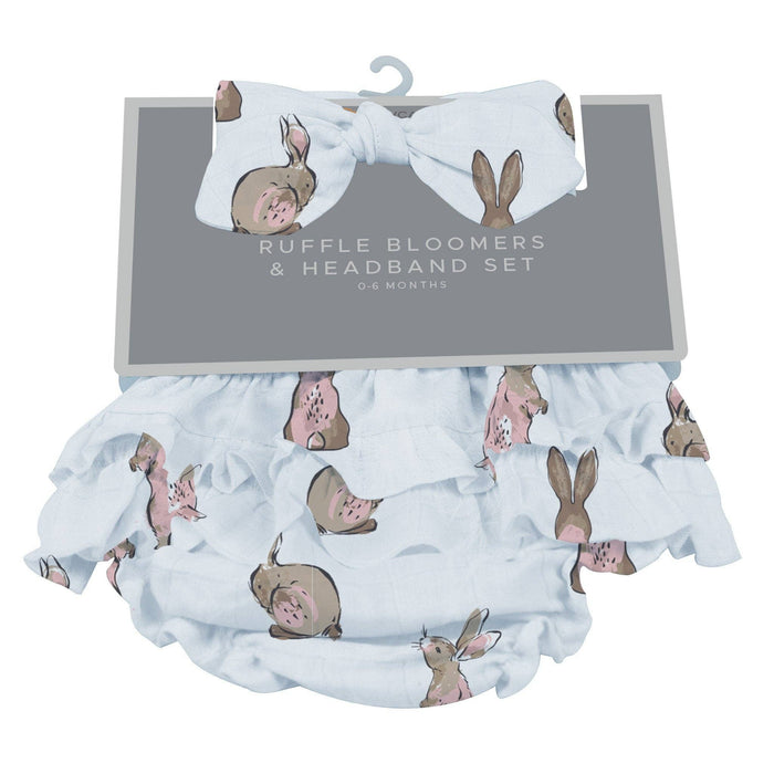 Powder Pink Bunnies Ruffle Bloomers and Headband Set