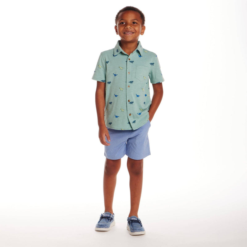 Kids (2-7) Knit Buttondown & Hybrid Short Set | Dinosaur Print