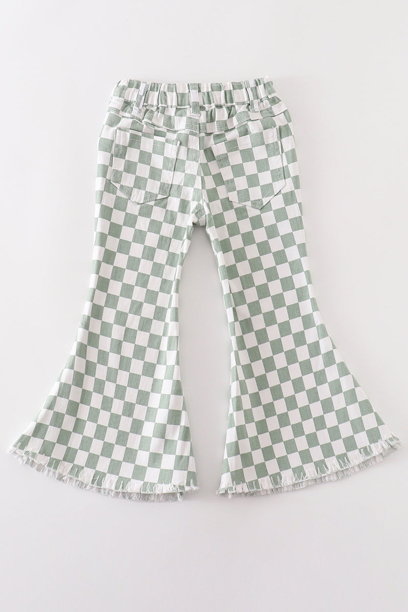 Green checkered denim jeans