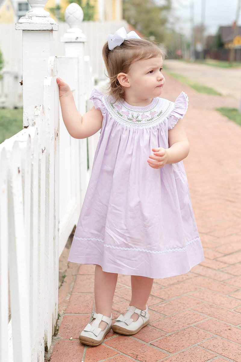 Light Purple Bunnies Smocked Bishop Dress