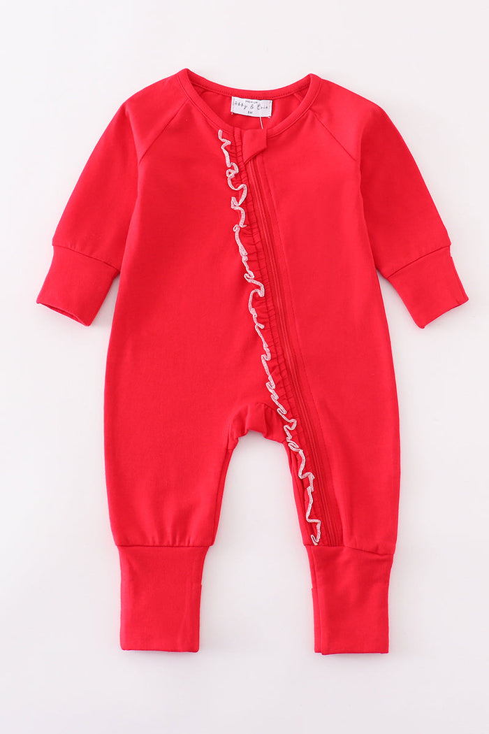 Premium Red ruffle zip girl pajama romper