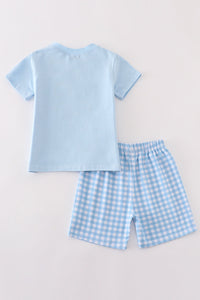 Blue truck pumpkin embroidery boy set