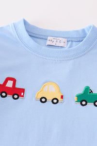 Premium blue vehicle applique boy set