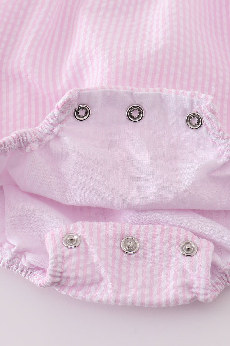 Premium pink stripe bunny embroidery girl bubble