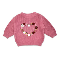 French Rose Heart Embroidered Slouchy Baby Sweater Cardigan