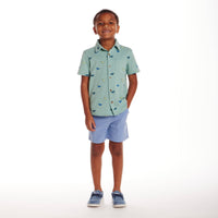 Kids (2-7) Knit Buttondown & Hybrid Short Set | Dinosaur Print
