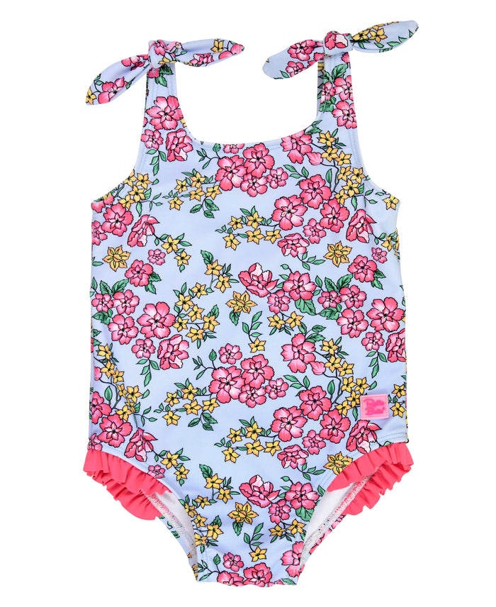 Girls Cheerful Blossoms Tie Shoulder One Piece