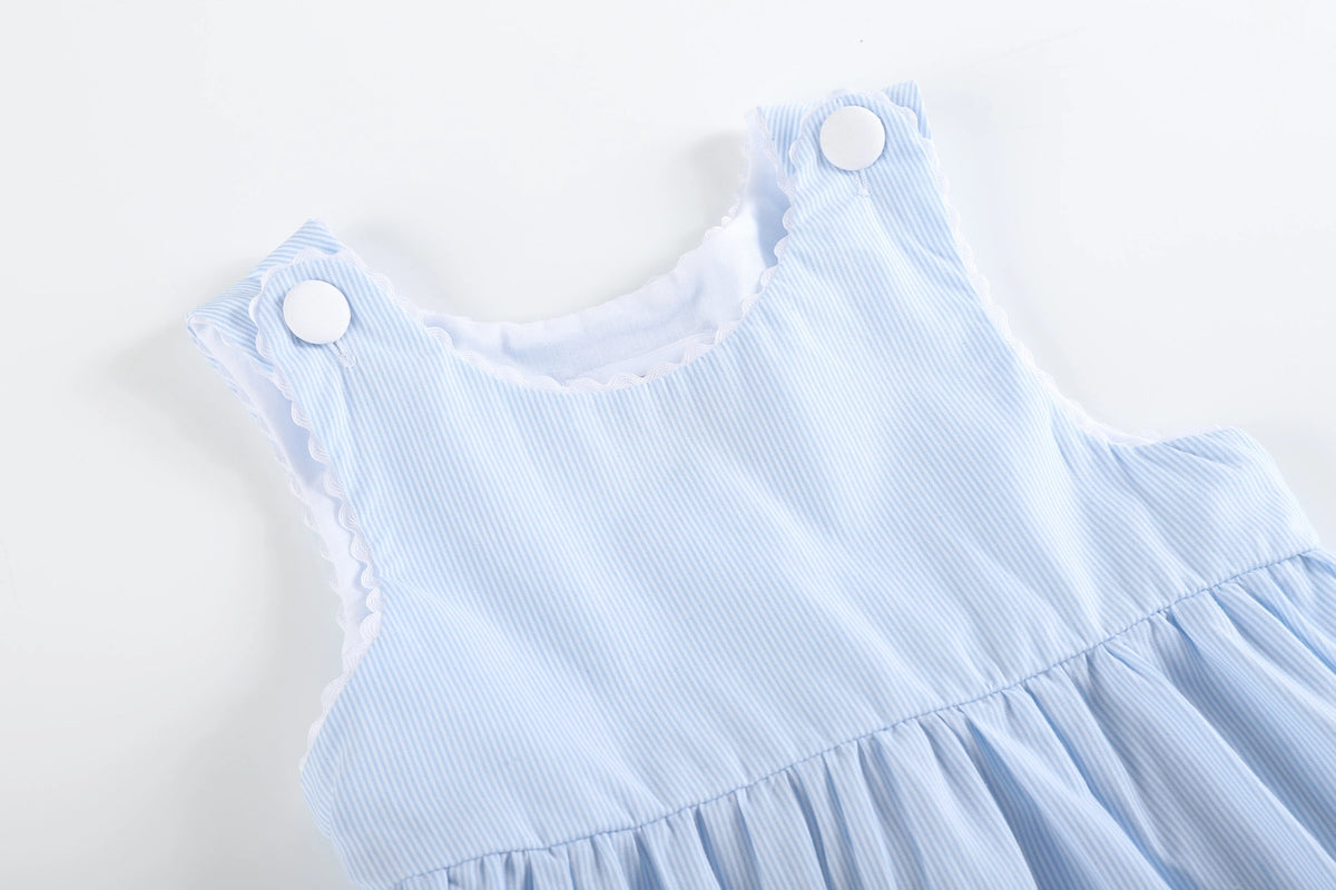 Classic Light Blue Seersucker Button Dress