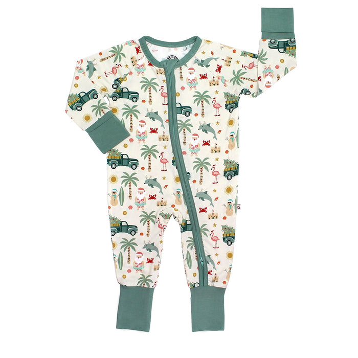 Coastal Christmas Holiday Bamboo Baby Pajamas Convertible Romper