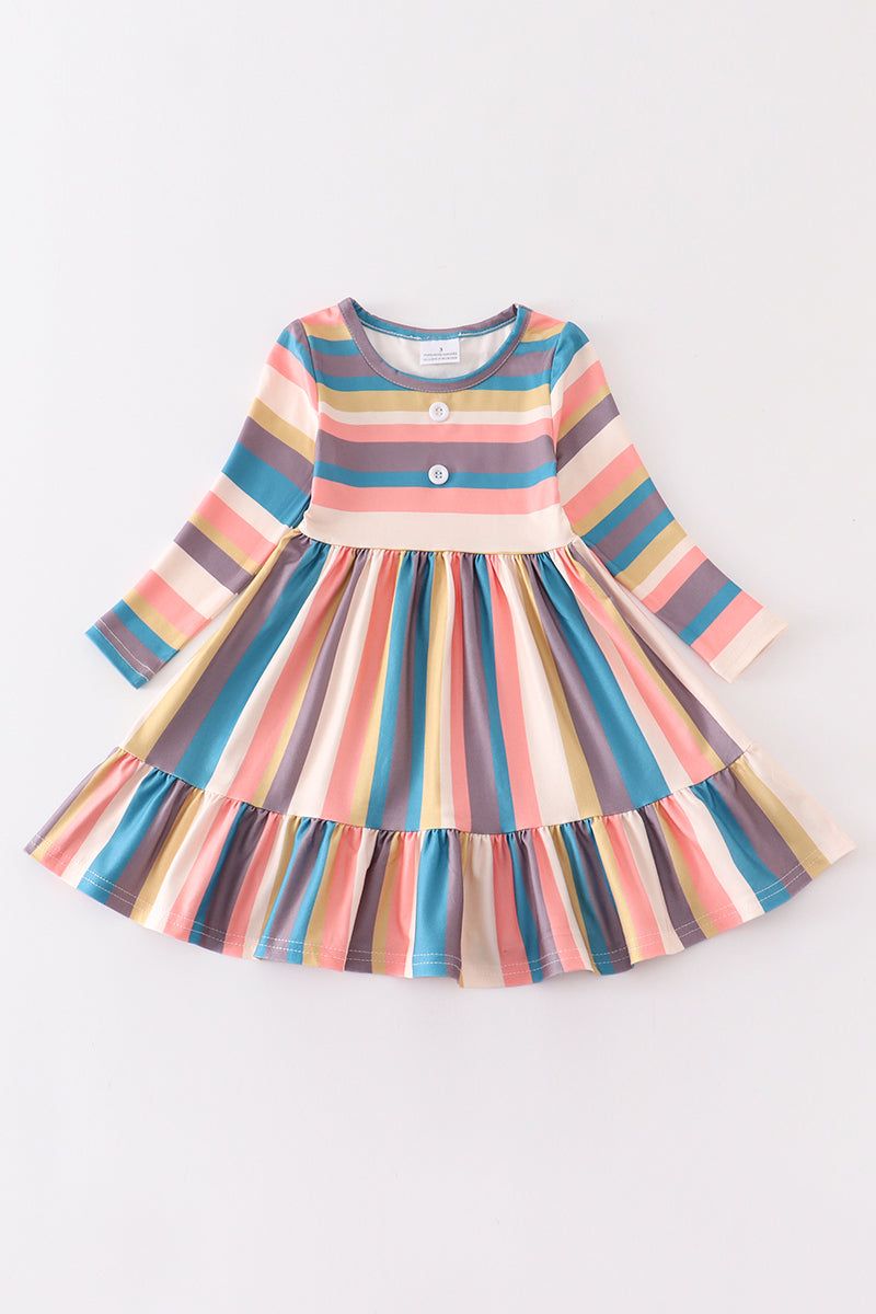 Multicolored rainbow stripe print dress