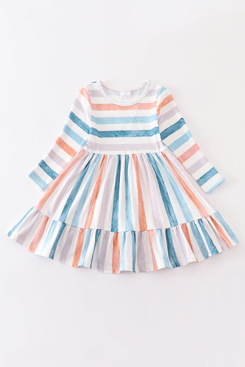 Stripe print ruffle girl dress