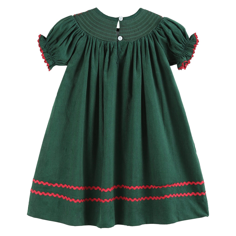 Green Christmas Mistletoe Smocked Bishop Dress