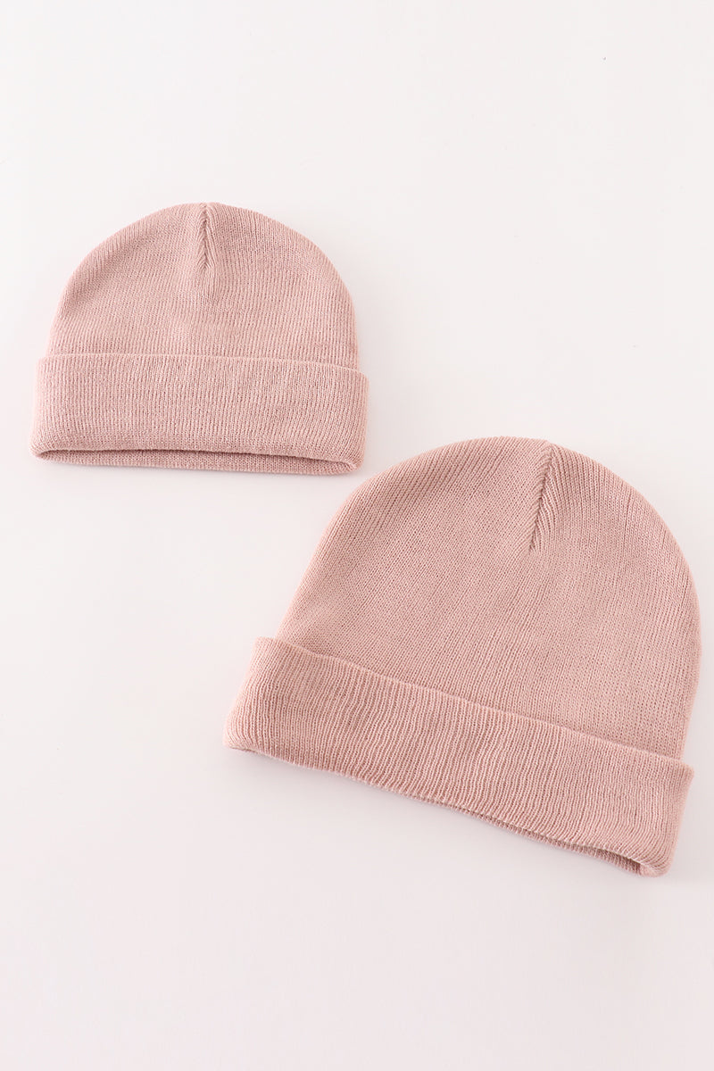 Pink ribbed basic knit beanie