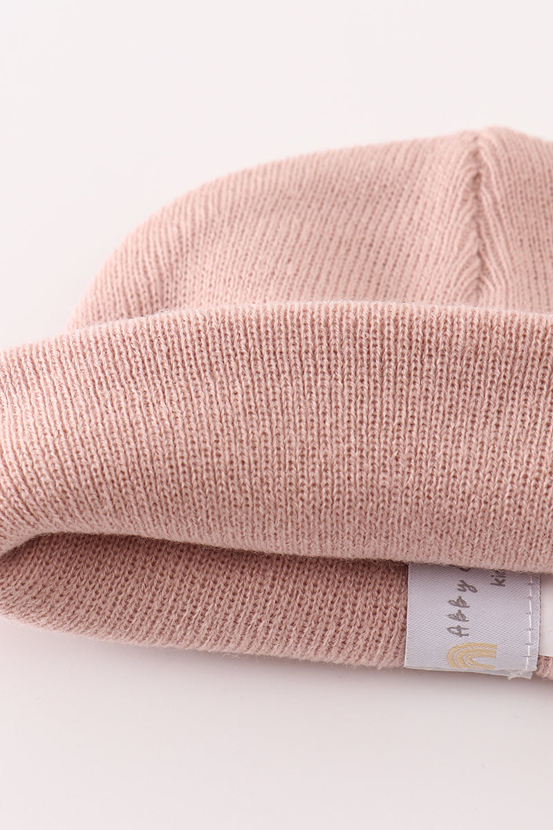 Pink ribbed basic knit beanie