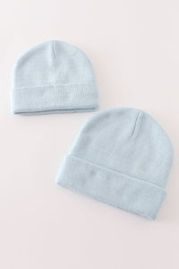 Blue ribbed basic knit beanie