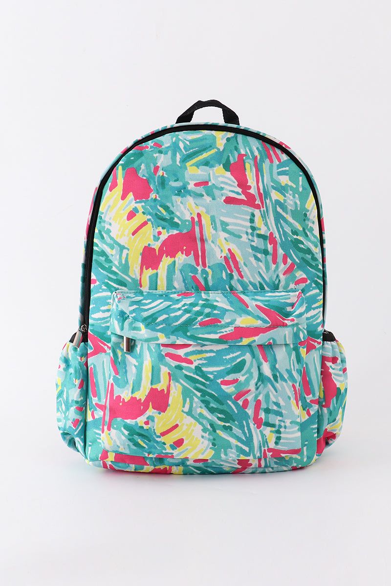 Green lily print backpack